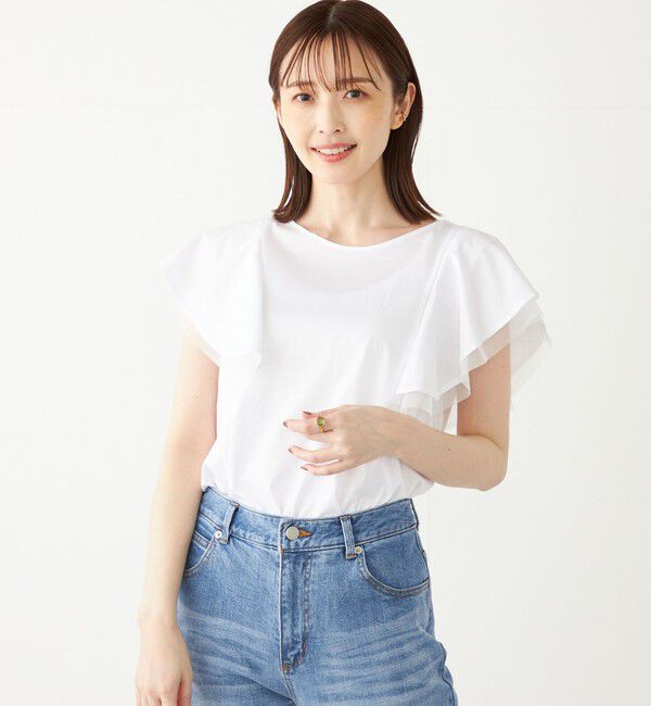 SHIPS Colors 「SHIPS Colors:チュール コンビ ラッフルスリーブ トップス◇」|Tシャツ・カットソー|