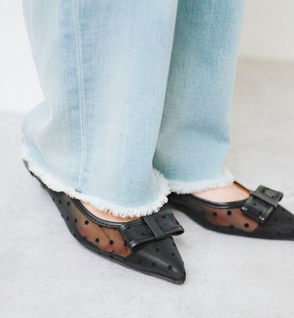 quaranciel「quaranciel: シアー ドット リボン ポインテッド パンプス」|パンプス|ブラック