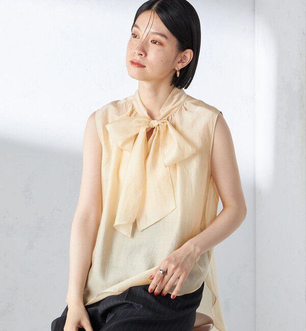SHIPS for women「〈手洗い可能〉オーガンジー リボン ノースリーブ ブラウス」|シャツ・ブラウス|