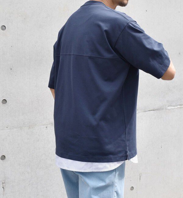 SHIPS any「SHIPS any: バックメッシュ / ストライプシャツ ドッキング フェイクレイヤード ポケット Tシャツ◇」|Tシャツ・カットソー|