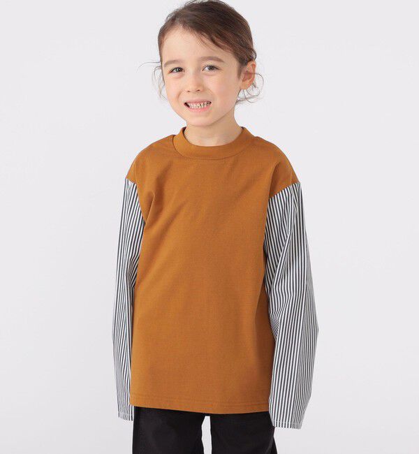 SHIPS KIDS「SHIPS KIDS:100～130cm / パターン 切替 長袖 TEE」|Tシャツ・カットソー|ブラウン系