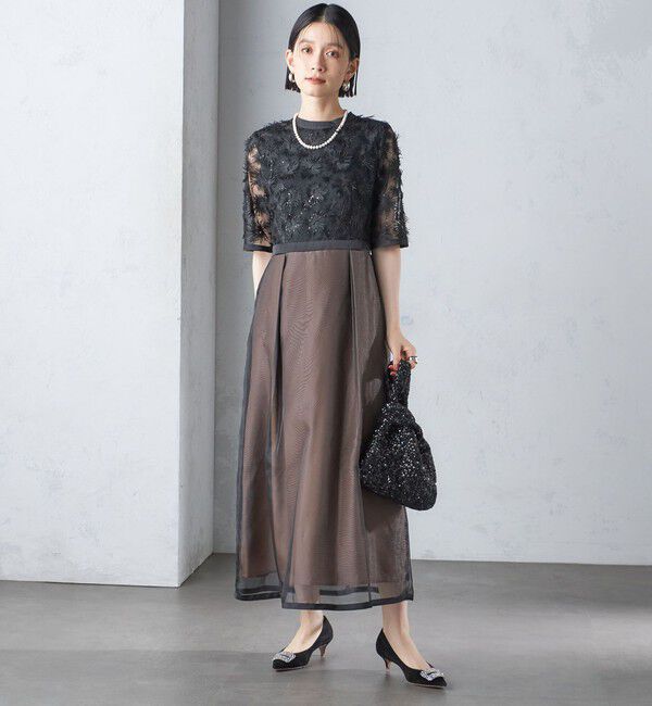 SHIPS for women「kaene:エンブロイダリー ミックス ワンピース〈セレモニー対応可〉」|ワンピース|