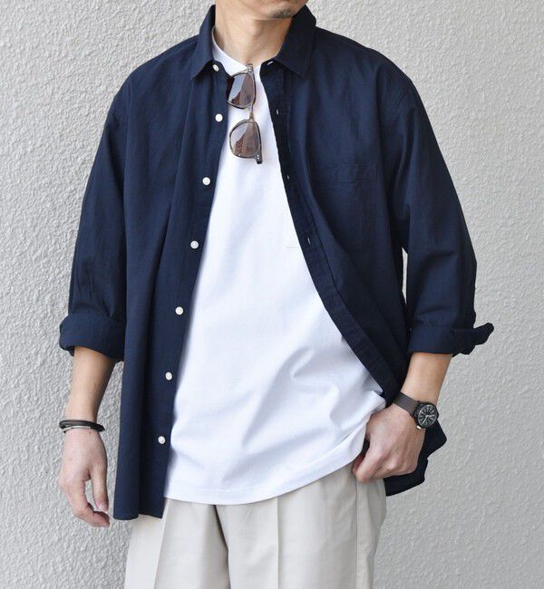 SHIPS any「SHIPS any:〈洗濯機可能〉コットン/リネン ７分袖 レギュラー シャツ 25SS◇」|シャツ・ブラウス|ネイビー