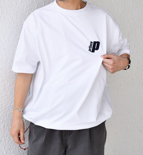 SHIPS any「【SHIPS any別注】prince:〈吸水速乾/UVカット/遮熱〉ワンポイント ロゴ 刺繍 スピンドル Tシャツ◇」|Tシャツ・カットソー|ホワイト