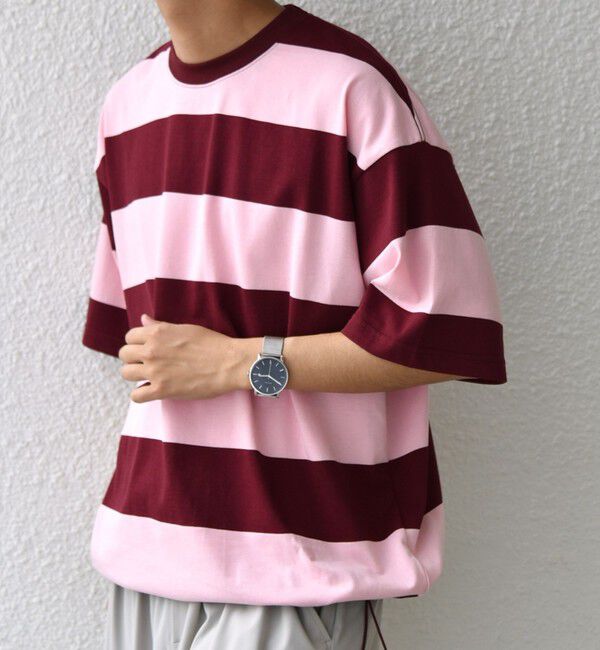 SHIPS any「SHIPS any: ワイド カラー ボーダー スピンドル Tシャツ◇」|Tシャツ・カットソー|ワイン