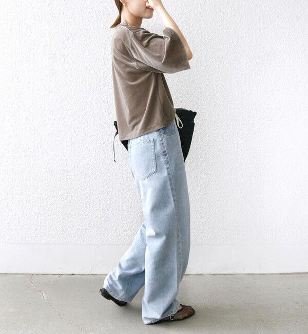 SHIPS for women「〈手洗い可能〉シアー トリコット ポリエステル ベロア 五分袖 ワイド TEE」|Tシャツ・カットソー|