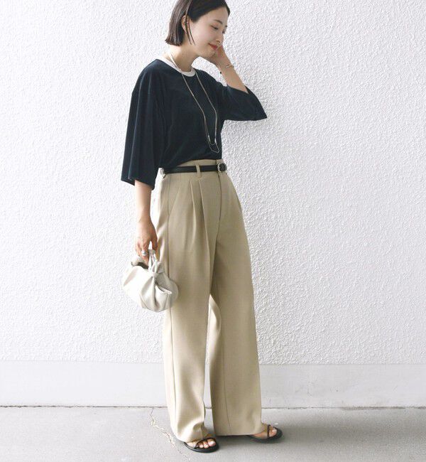 SHIPS for women「〈手洗い可能〉シアー トリコット ポリエステル ベロア 五分袖 ワイド TEE」|Tシャツ・カットソー|