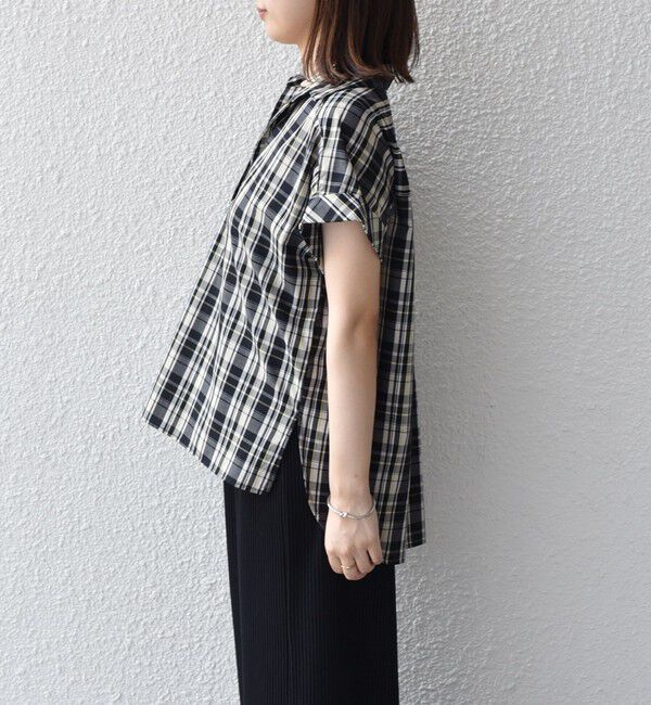 SHIPS Colors 「innowave:〈手洗い可能〉TC チェック スキッパー フレンチスリーブ ブラウス」|シャツ・ブラウス|