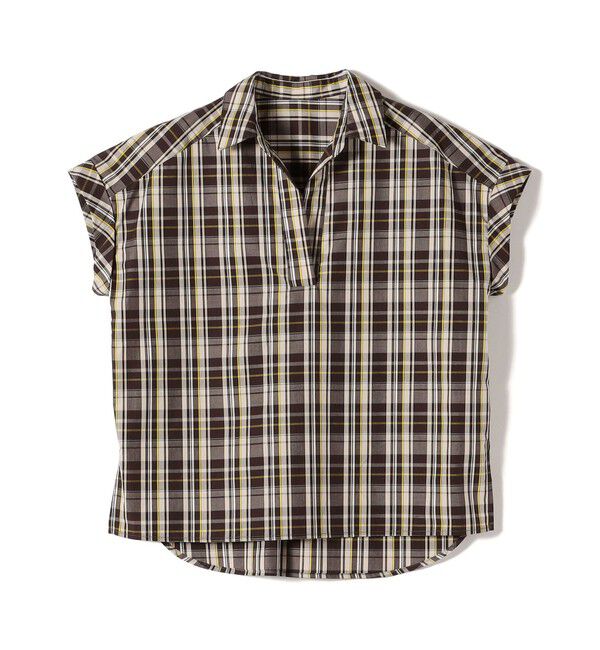 SHIPS Colors 「innowave:〈手洗い可能〉TC チェック スキッパー フレンチスリーブ ブラウス」|シャツ・ブラウス|ブラウン