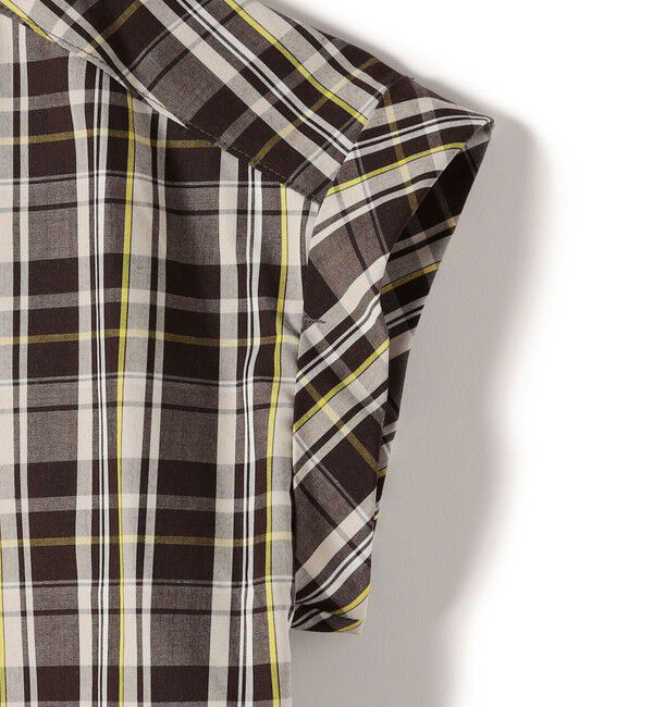 SHIPS Colors 「innowave:〈手洗い可能〉TC チェック スキッパー フレンチスリーブ ブラウス」|シャツ・ブラウス|