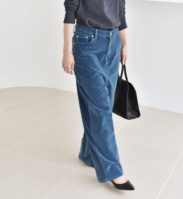 quaranciel「quaranciel:〈洗濯機可能〉コットン ベロア インディゴ ハイライズ ルーズ ワイド パンツ」|その他|