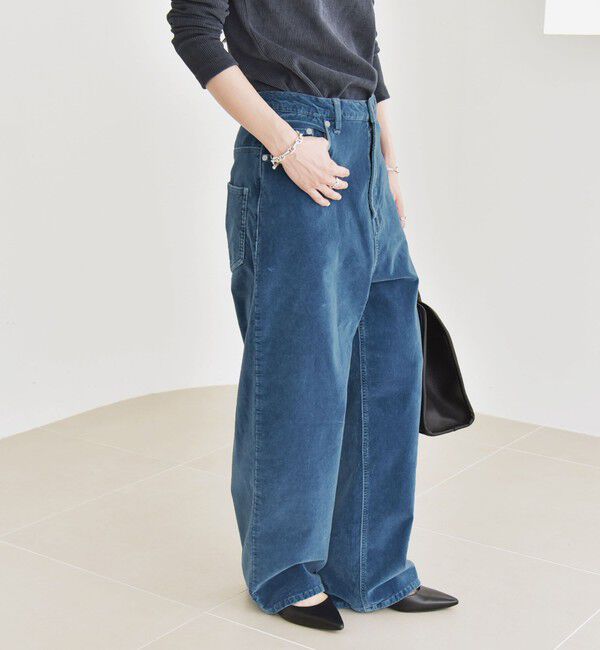 quaranciel「quaranciel:〈洗濯機可能〉コットン ベロア インディゴ ハイライズ ルーズ ワイド パンツ」|その他|