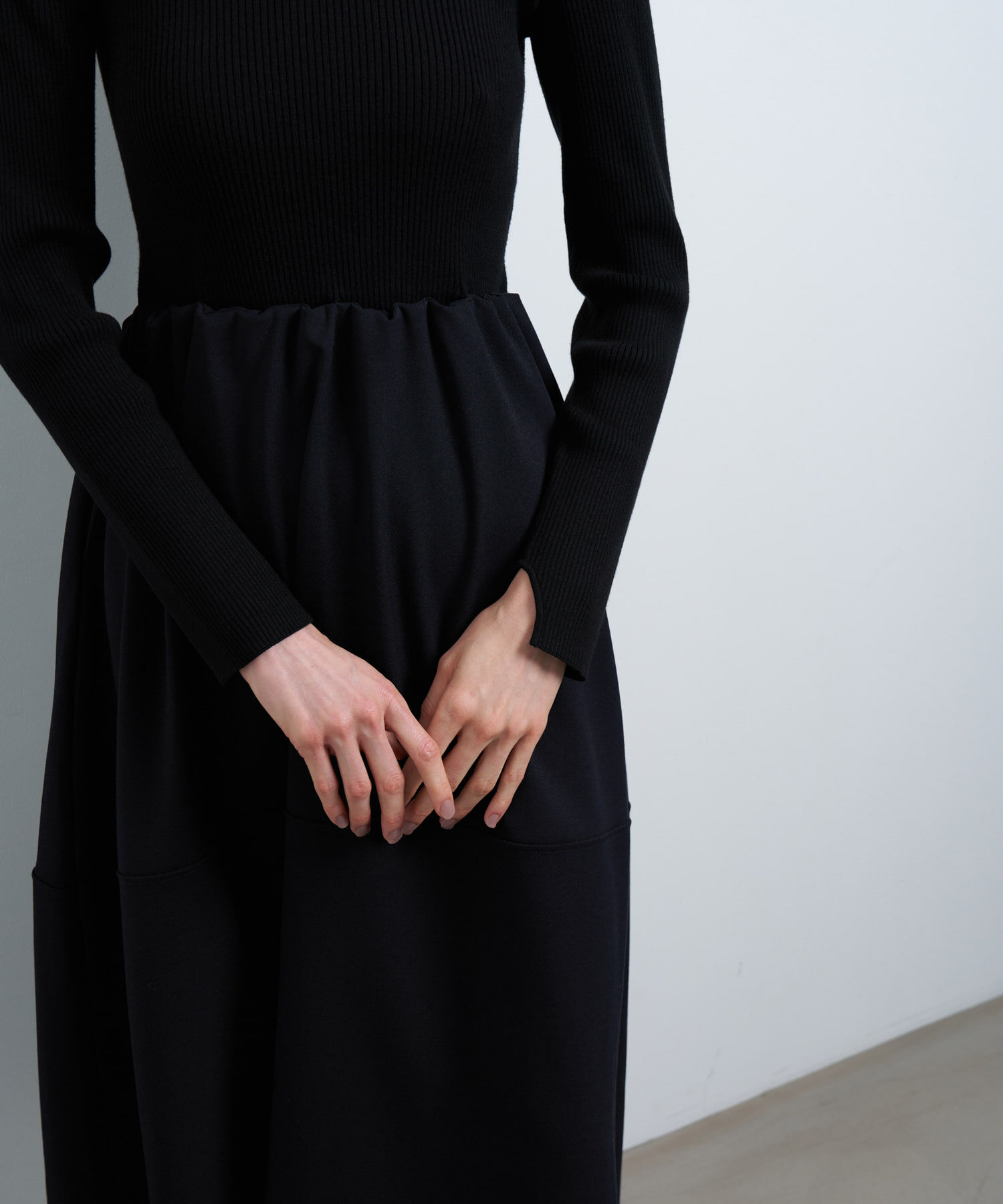 LANVIN en Bleu「コクーンスカートニットコンビワンピース」|ワンピース|