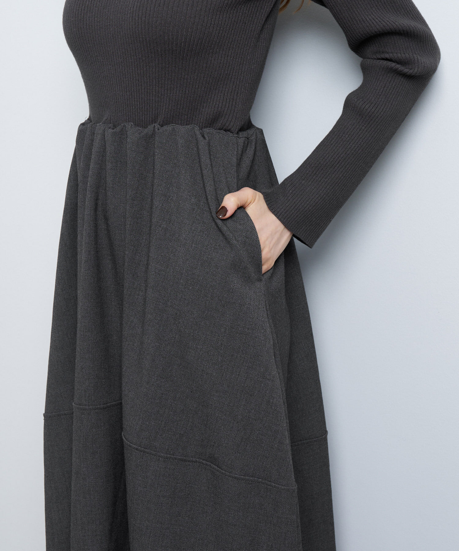 LANVIN en Bleu「コクーンスカートニットコンビワンピース」|ワンピース|