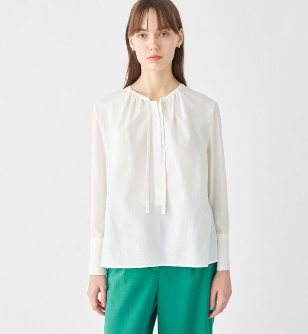 Ballsey「クリスタルコットン ギャザーVネックブラウス」|シャツ・ブラウス|