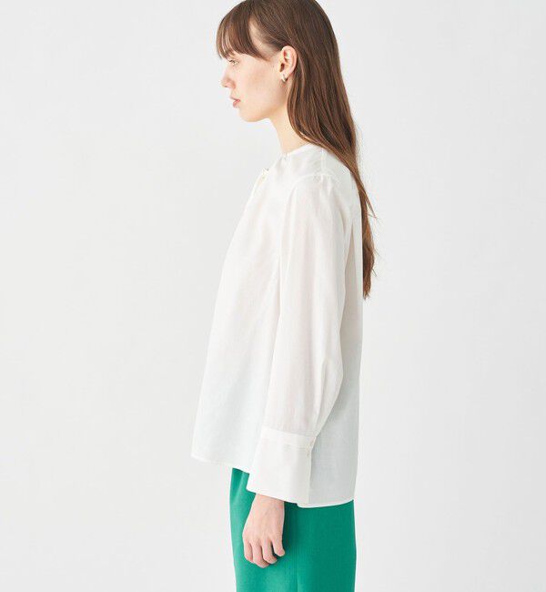Ballsey「クリスタルコットン ギャザーVネックブラウス」|シャツ・ブラウス|