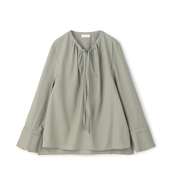 Ballsey「クリスタルコットン ギャザーVネックブラウス」|シャツ・ブラウス|57 カーキ