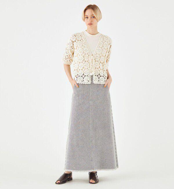 MACPHEE「ヒッコリーストライプデニム セミフレアマキシスカート」|フレア|