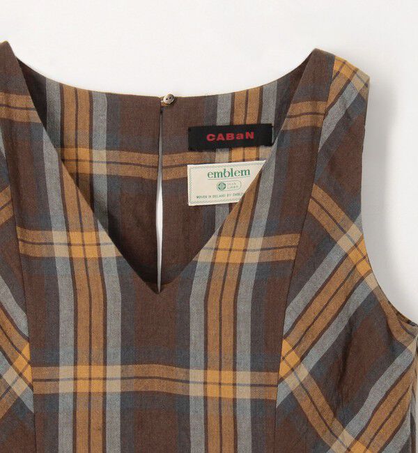 CABaN「リネンチェック Vネックロングワンピース」|ワンピース|