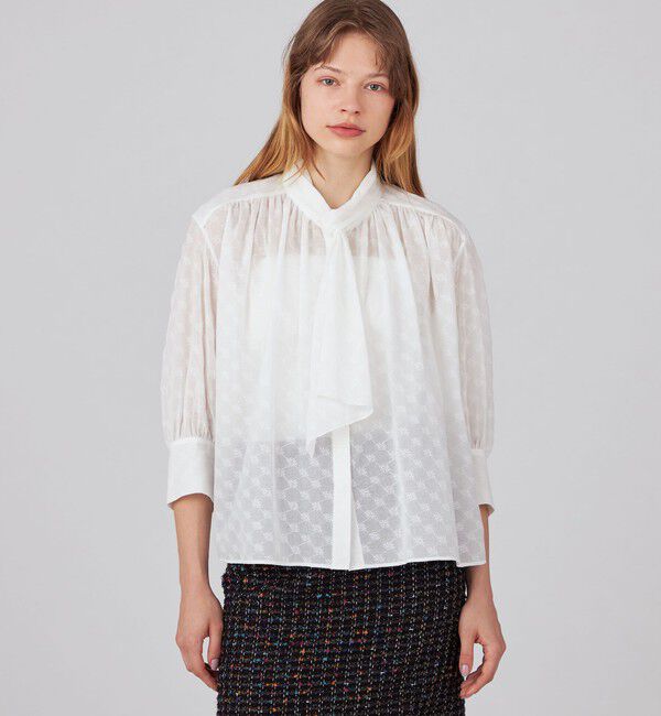 Ballsey「コットンガーゼエンブロイダリー スカーフボウタイブラウス」|シャツ・ブラウス|