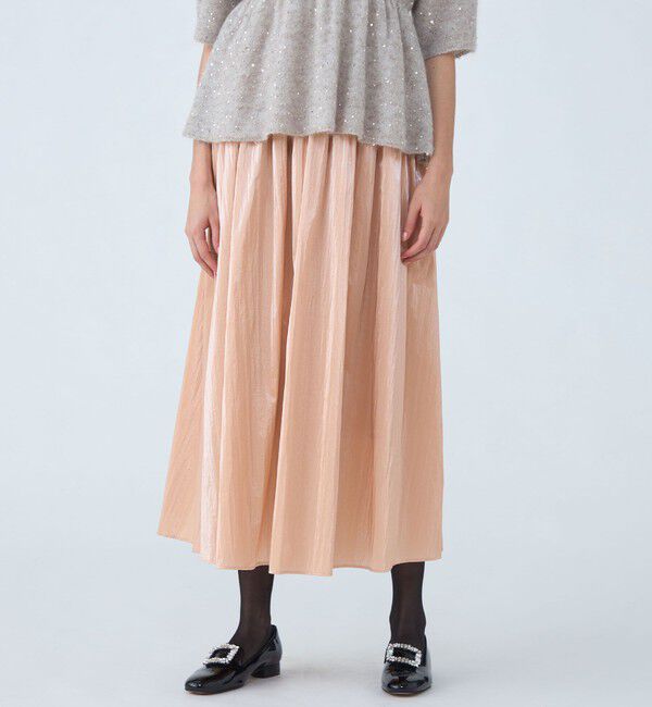 Ballsey「シャイニーコーティング ギャザーヨークロングスカート」|フレア|