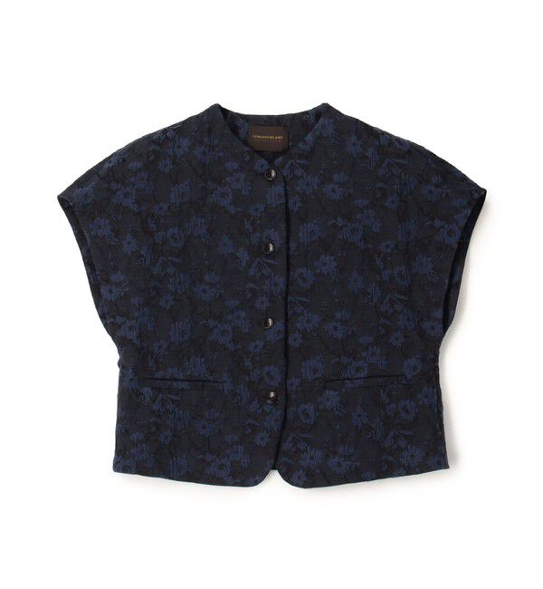 TOMORROWLAND collection「フラワージャカード ワイドスリーブショートジレ」|ベスト・ジレ|69 ネイビー