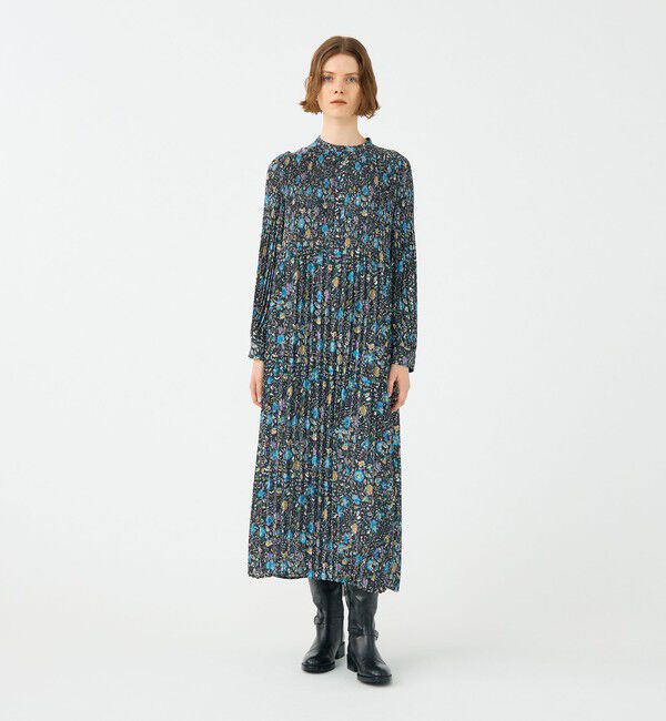 SOULEIADO「ポリエステルプリーツ バンドカラーワンピース」|ワンピース|