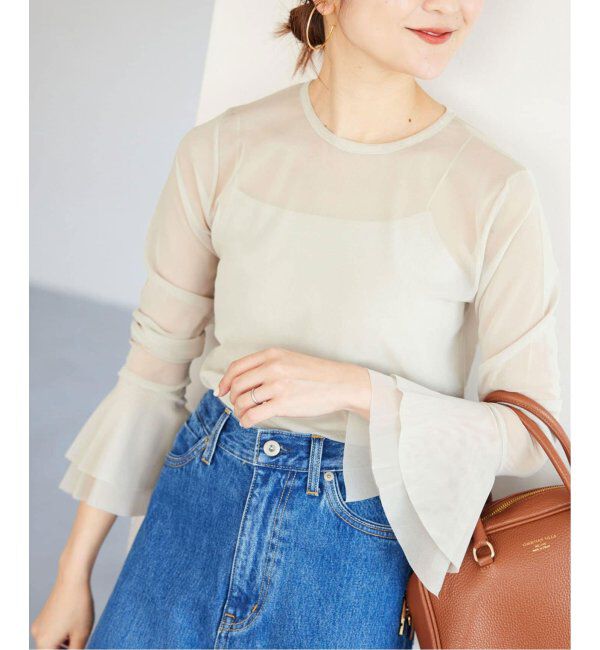 SLOBE IENA「《追加2》ラッフルスリーブチュールプルオーバー」|Tシャツ・カットソー|