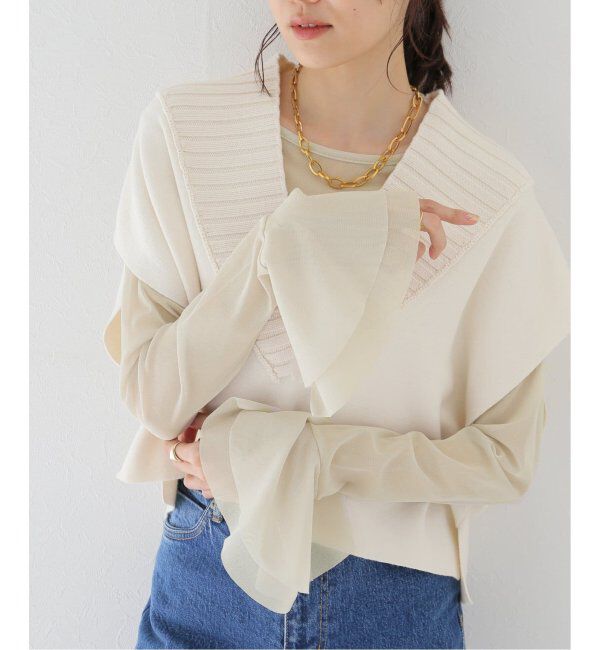 SLOBE IENA「《追加2》ラッフルスリーブチュールプルオーバー」|Tシャツ・カットソー|