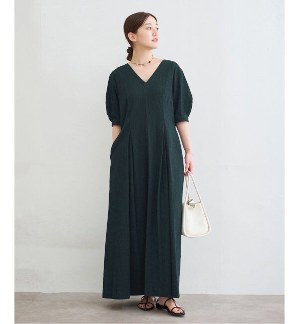 IENA「《WEB限定/追加2》B. サッカーVネックワンピース」|ワンピース|