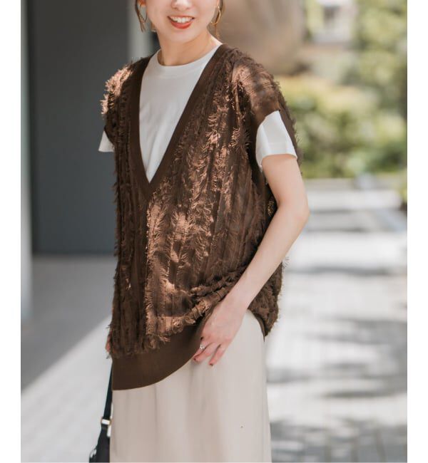 Spick and Span「《一部店舗+WEB限定》フリンジニットベスト」|ベスト・ジレ|