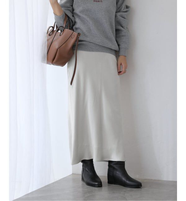  「【洗える】サテンマーメードスカート」|スカート|グレー