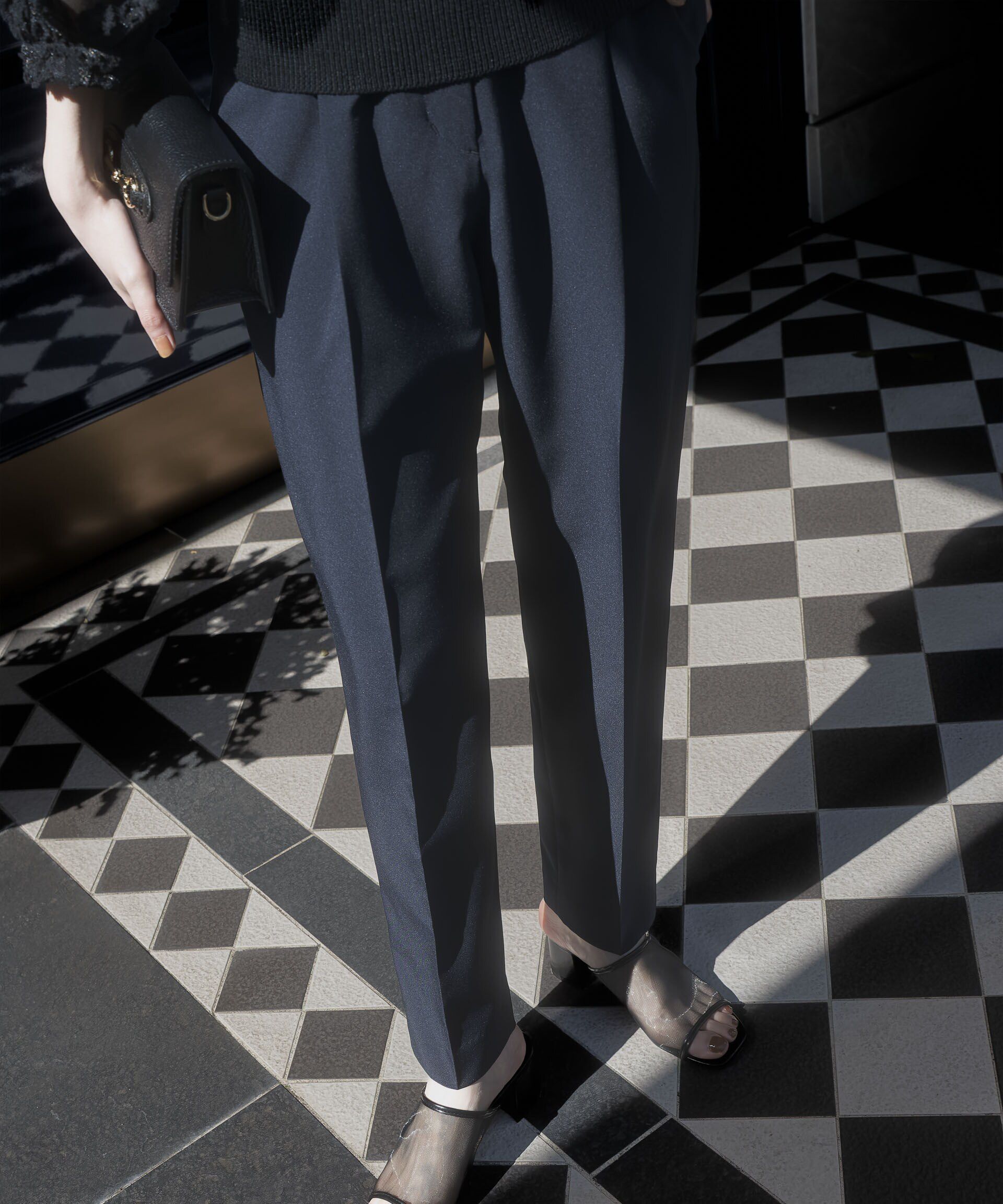 nano･universe「ﾗｲﾄﾌｧﾝｸｼｮﾝ ﾍﾞﾙﾄ付きﾀｯｸﾃｰﾊﾟｰﾄﾞﾊﾟﾝﾂ(ｾｯ  」|スラックス|D.ネイビー1