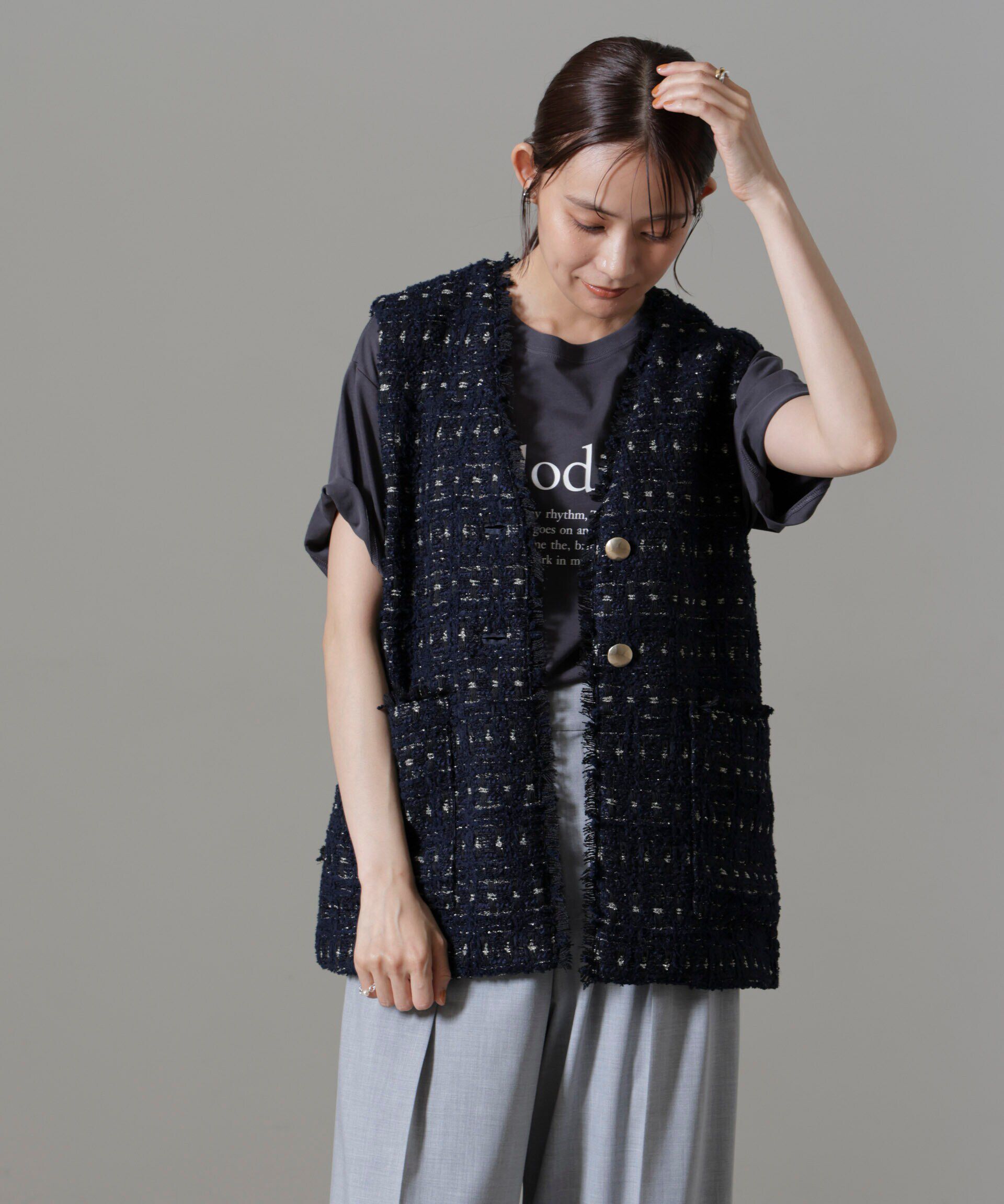 nano･universe「Vネックツイードジレ」|テーラードジャケット|