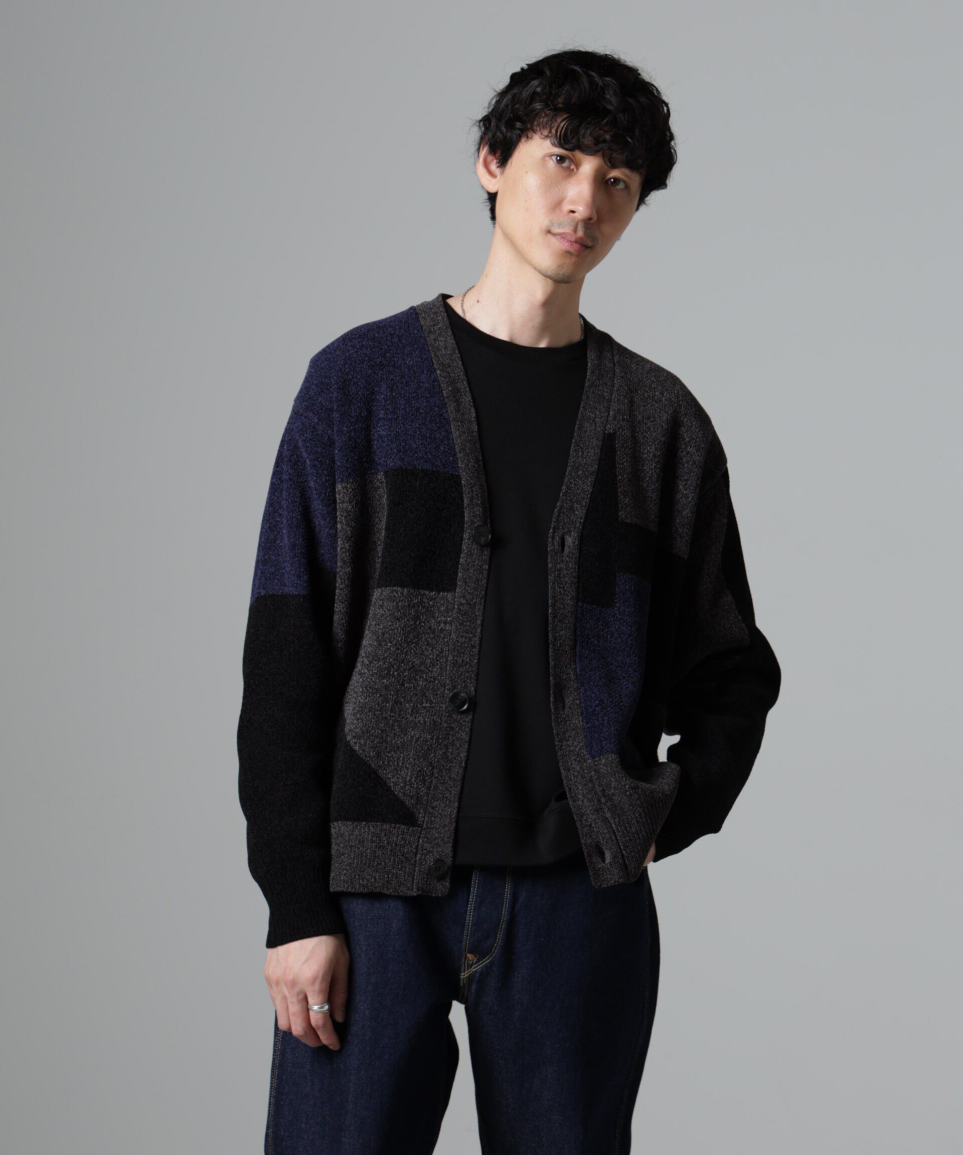 nano･universe「モールヤーンカラーブロッキングカーディガン」|ニット・セーター|