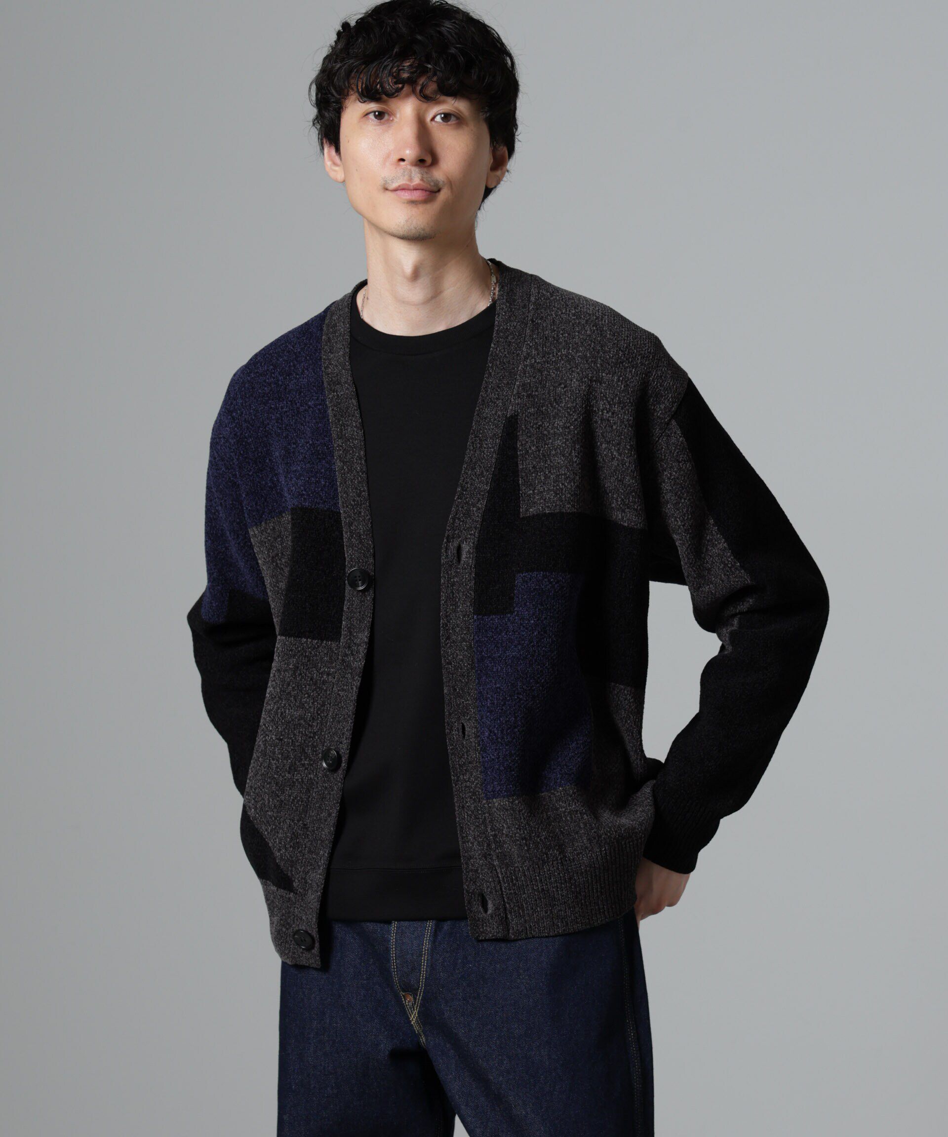 nano･universe「モールヤーンカラーブロッキングカーディガン」|ニット・セーター|