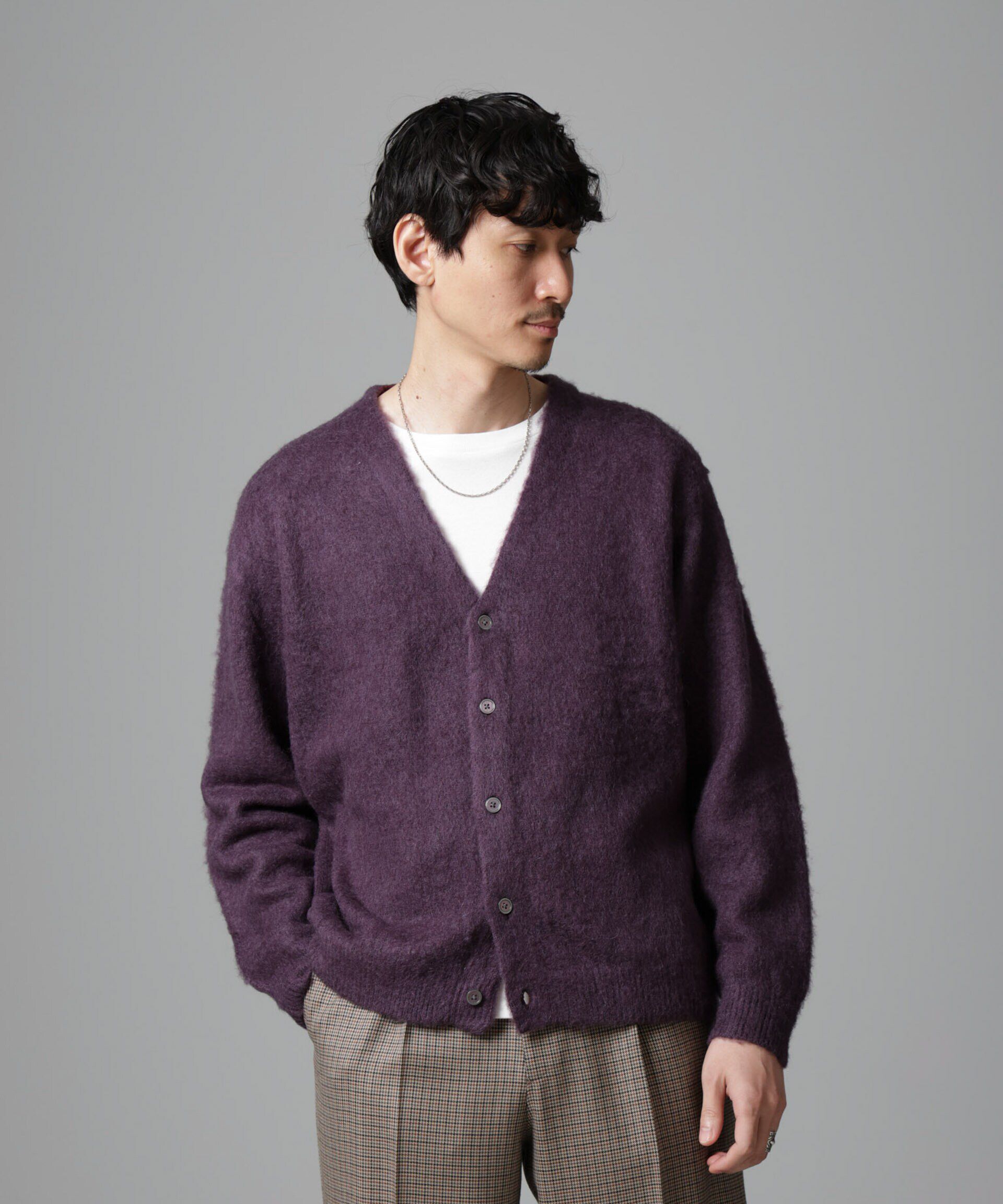 nano･universe「モヘヤブレンド起毛カーディガン」|ニット・セーター|パープル
