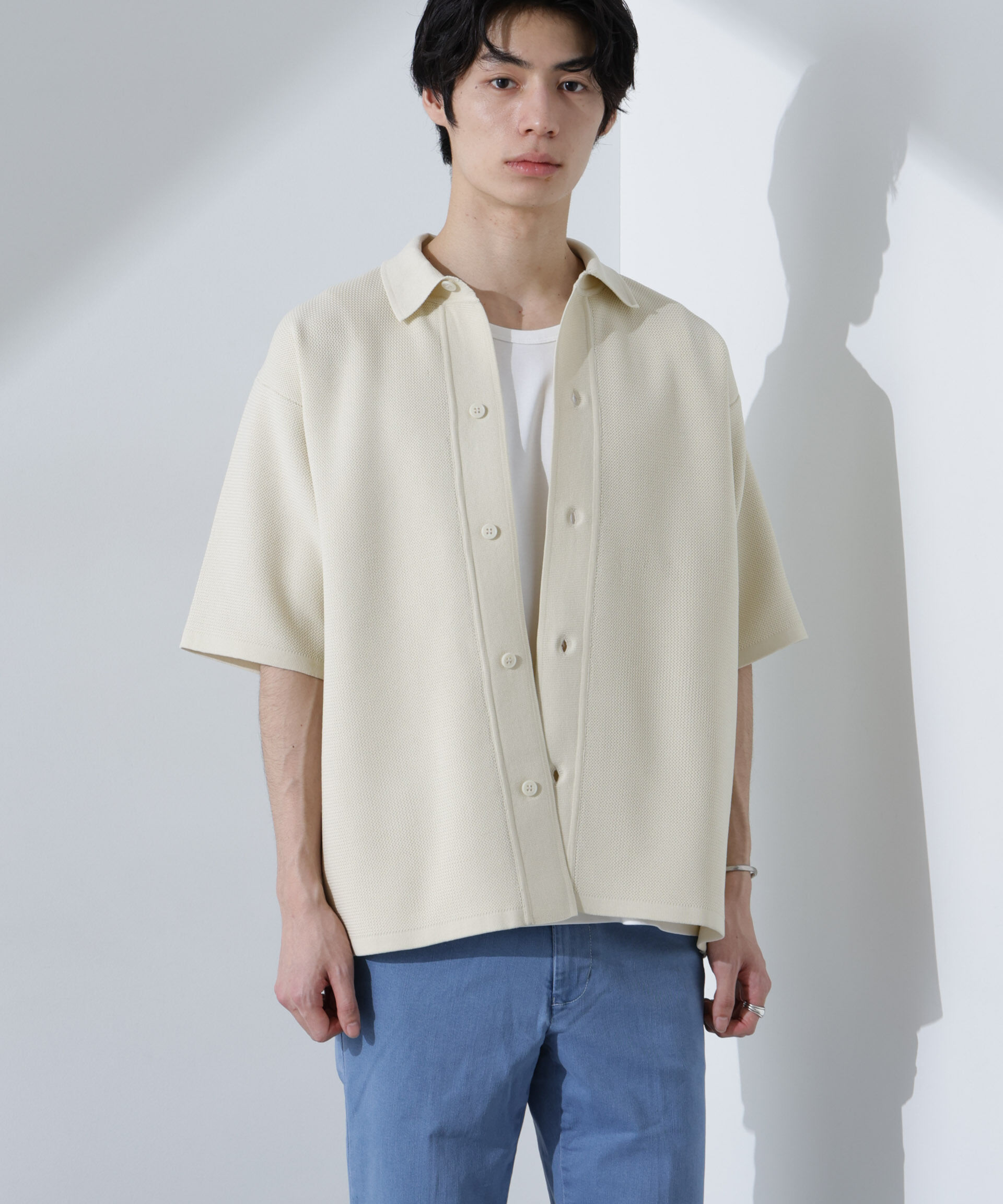 nano･universe「エアーニットレギュラーカラーシャツ 半袖」|ニット・セーター|