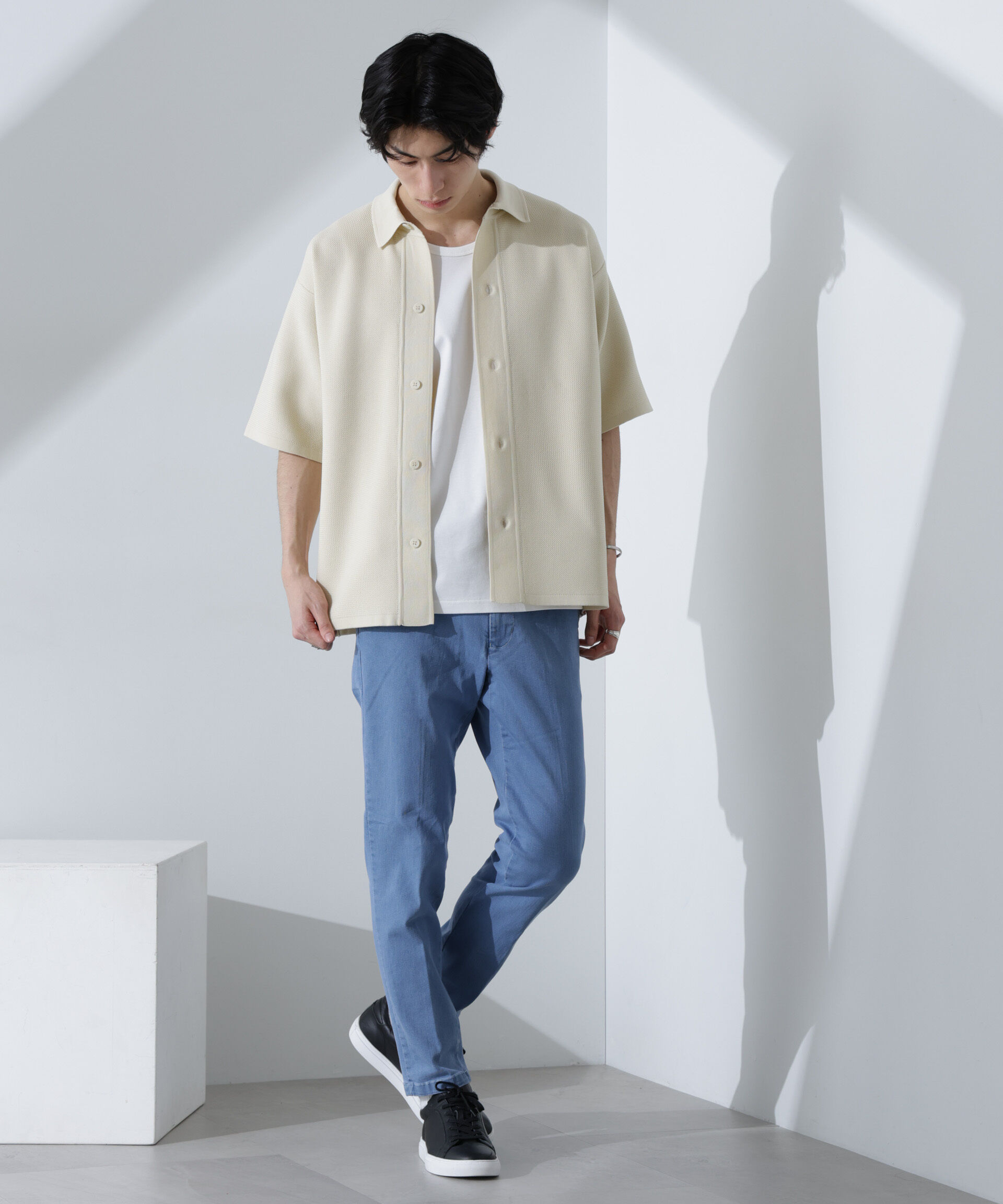 nano･universe「エアーニットレギュラーカラーシャツ 半袖」|ニット・セーター|