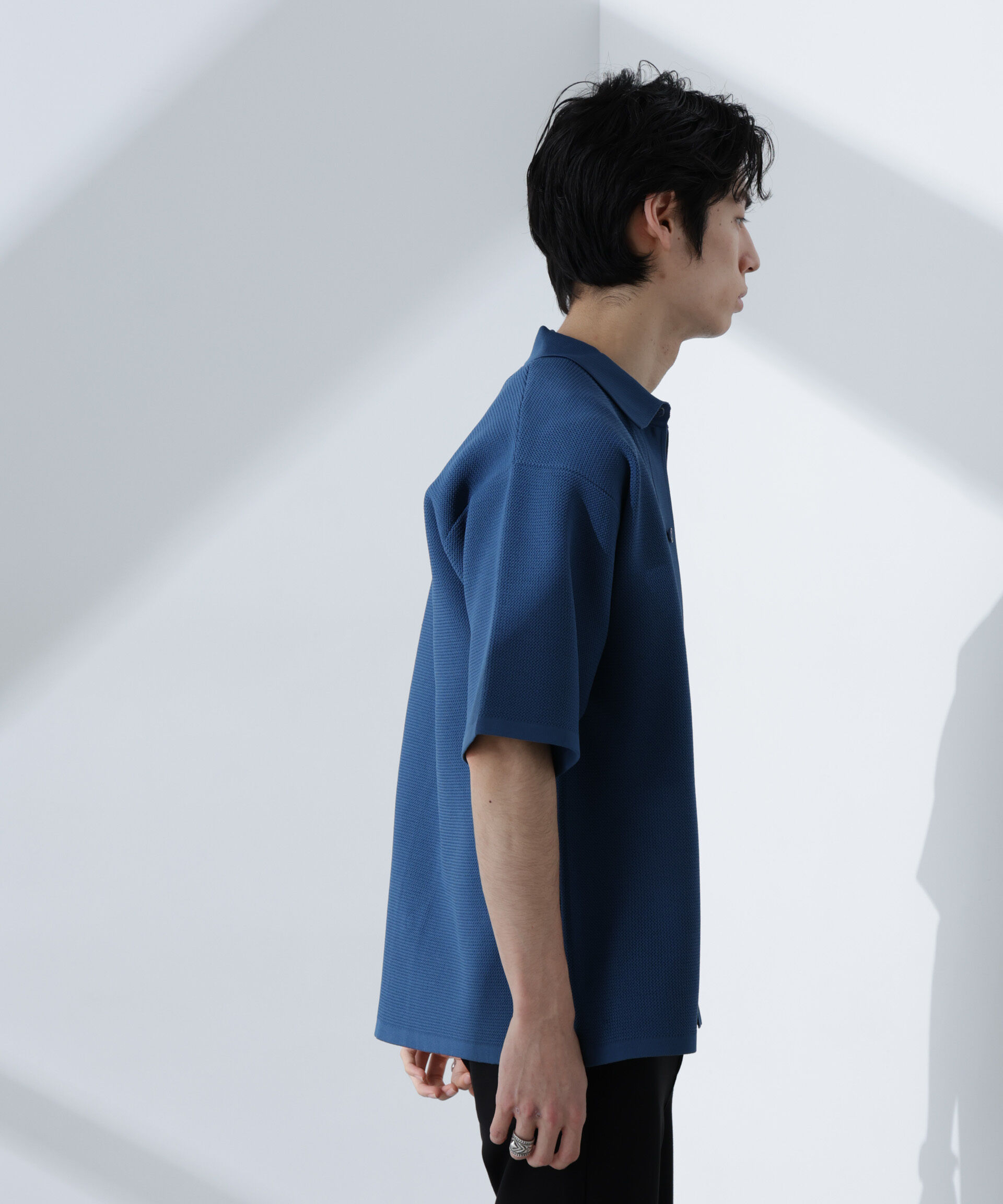 nano･universe「エアーニットレギュラーカラーシャツ 半袖」|ニット・セーター|