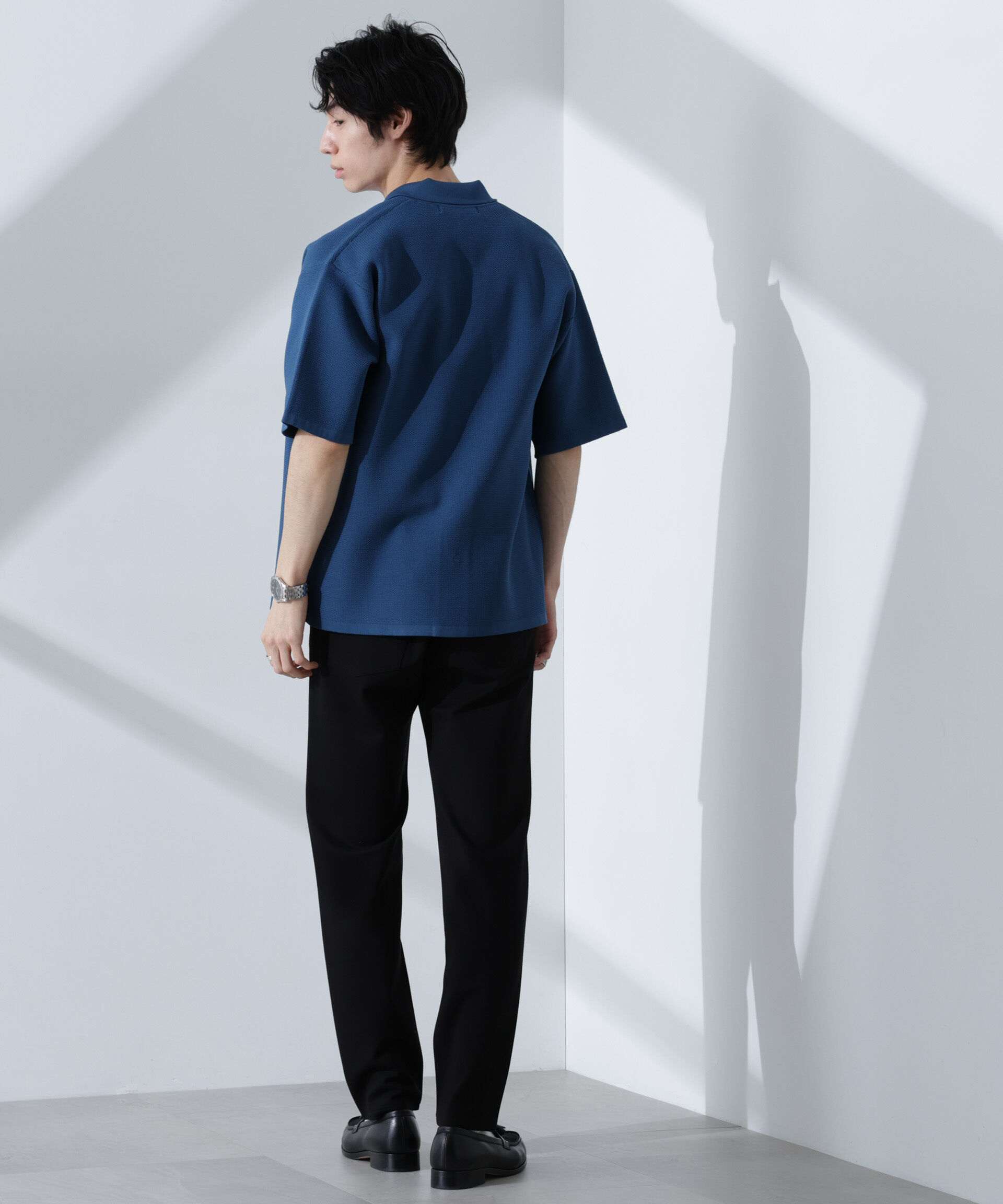 nano･universe「エアーニットレギュラーカラーシャツ 半袖」|ニット・セーター|