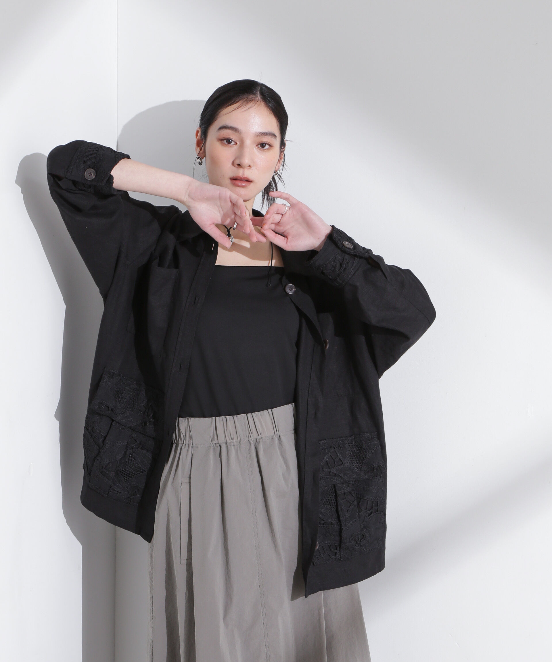 nano･universe「ポイントレースサファリジャケット」|テーラードジャケット|