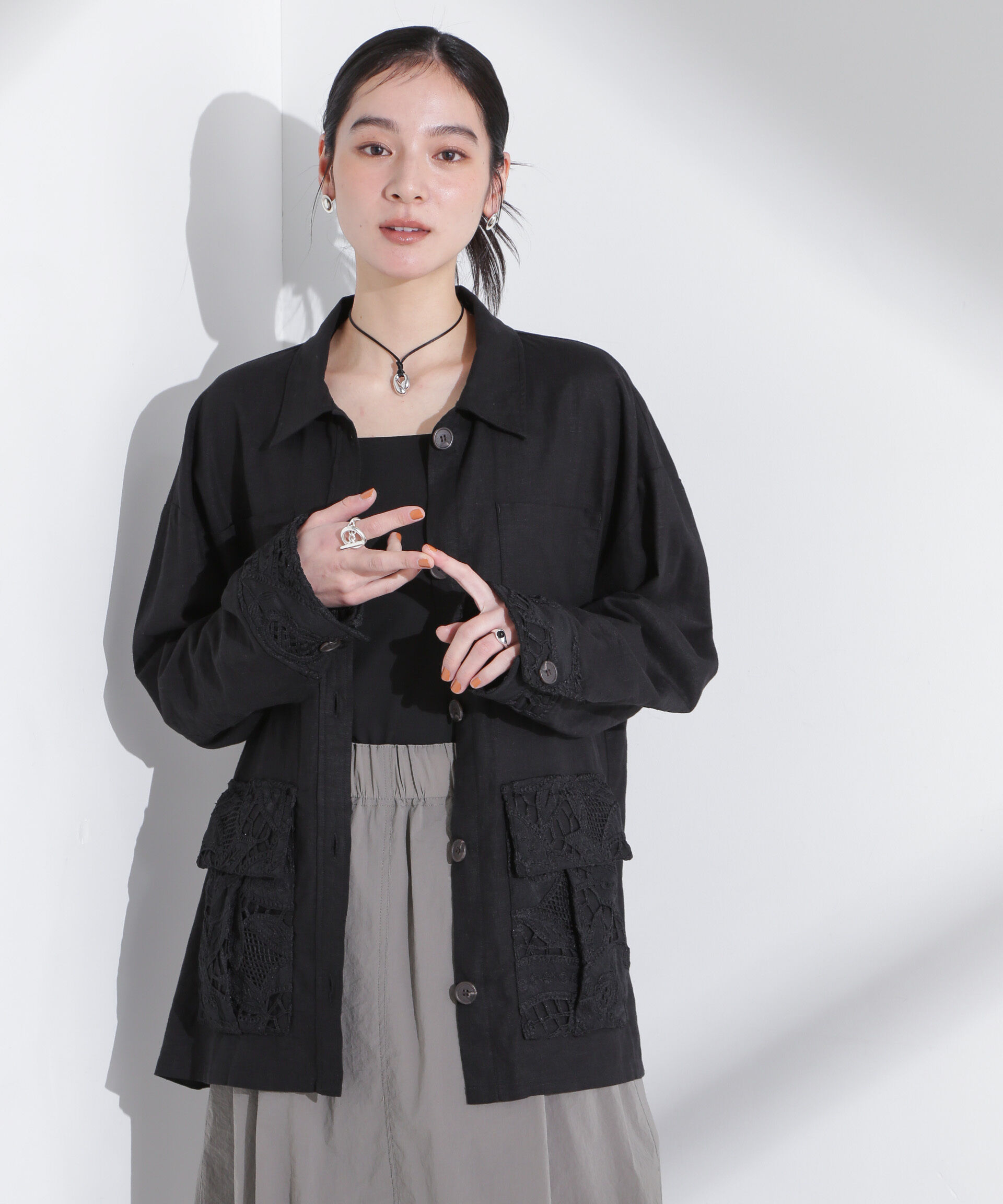 nano･universe「ポイントレースサファリジャケット」|テーラードジャケット|