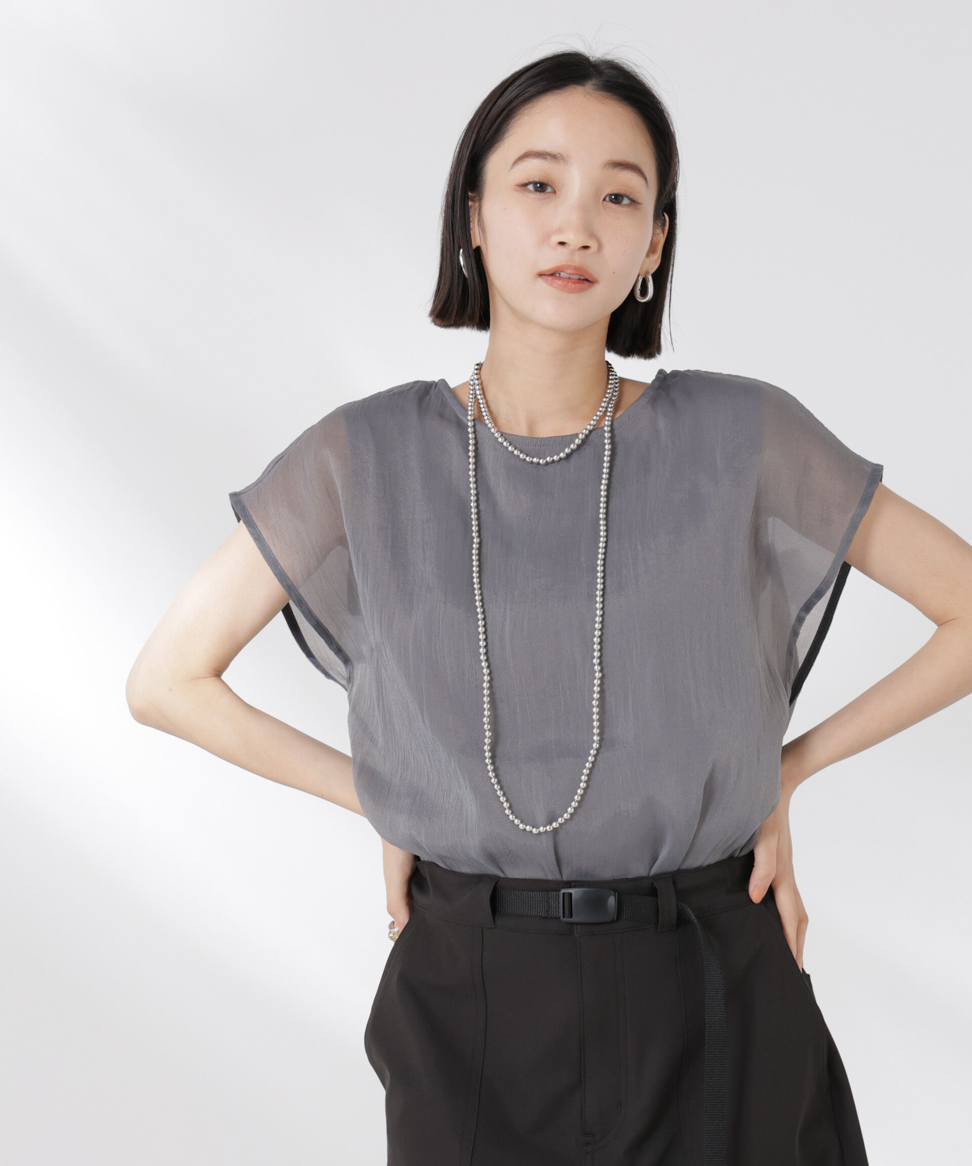 nano･universe「シアーレイヤードノースリーブカットトップス」|Tシャツ・カットソー|グレー