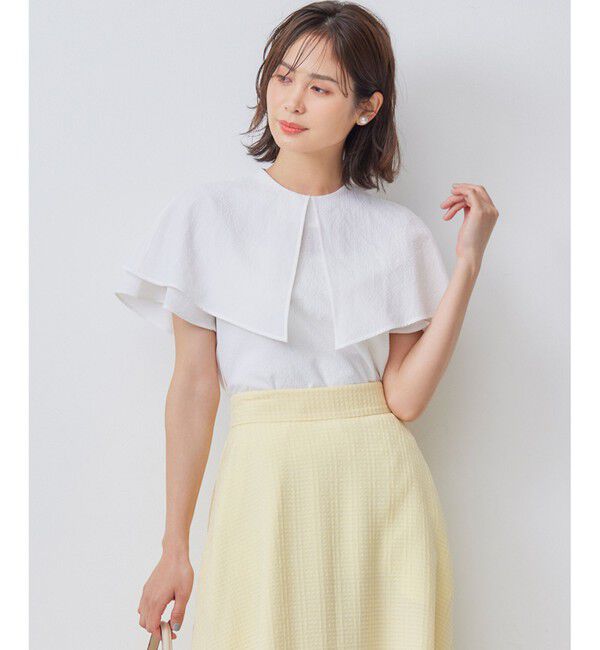 組曲「サッカーストレッチ 襟付きブラウス」|シャツ・ブラウス|アイボリー系