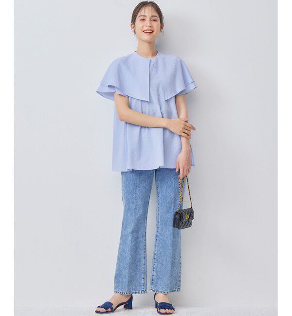 組曲「サッカーストレッチ 襟付きブラウス」|シャツ・ブラウス|