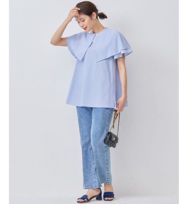 組曲「サッカーストレッチ 襟付きブラウス」|シャツ・ブラウス|