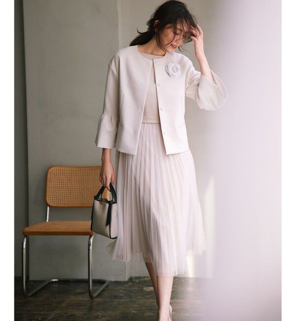 組曲「【KUMIKYOKU NAVY】コンフォータブルドレープ フレアスリーブジャケット」|ノーカラージャケット|