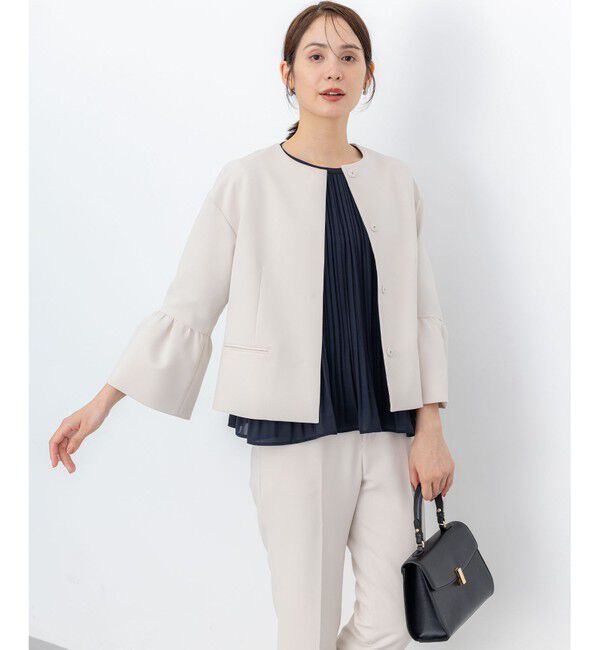 組曲「【KUMIKYOKU NAVY】コンフォータブルドレープ フレアスリーブジャケット」|ノーカラージャケット|