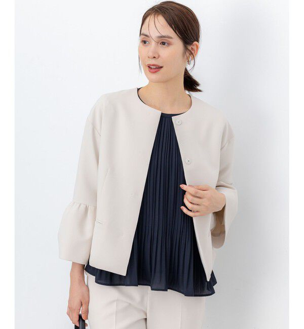 組曲「【KUMIKYOKU NAVY】コンフォータブルドレープ フレアスリーブジャケット」|ノーカラージャケット|